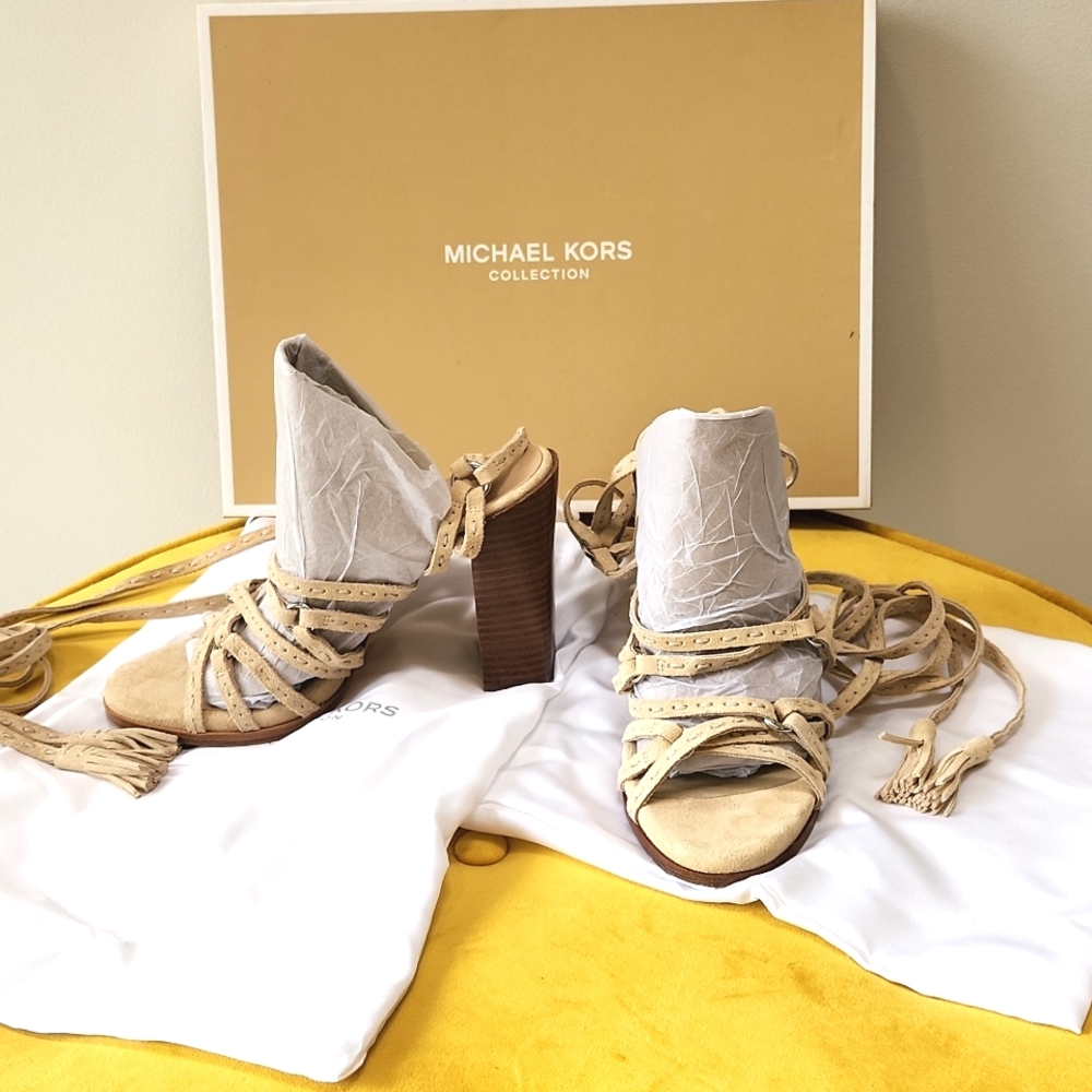 MICHAEL KORS SUEDE FRINGE LACE-UP SANDALS